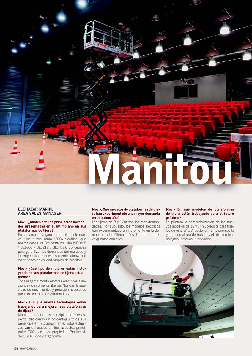 maquinsa_sl's tweet photo. Con motivo de la presentación, por parte de Manitou, de su nueva gama de plataformas de tijera eléctricas, la revista MOVICARGA, referente en el sector, ha entrevistado a Don Elehazar Marín, Área Sales Manager en Manitou España.
En esta publicación, os dejamos dicha entrevista. https://t.co/vbJH7aM6Bh