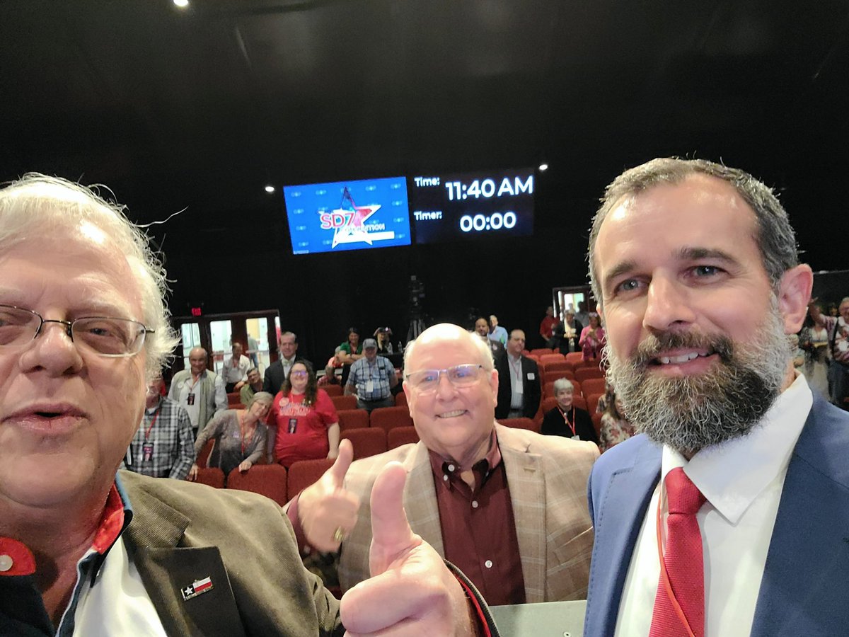 We had quite a big turnout of nearly five hundred grassroots Republicans for the two SD 7 conventions, including me arriving just in time from Magnolia Church of Christ to Glorious Way Church to 'Photo Bomb' Lt. Gov @DanPatrick and Harris County SD 7 Chair @BuntrockJames, LOL.…