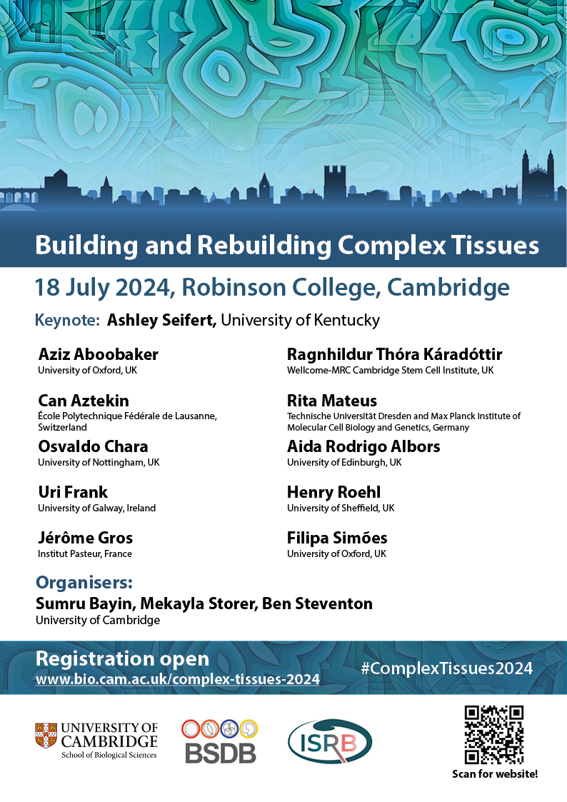 🌟 1 week left for early bird! Register for the Building and Rebuilding Complex Tissues conference by 1 April to secure lower registration fees! 📍 Robinson College 18 July 2024 bio.cam.ac.uk/complex-tissue… #ComplexTissues2024