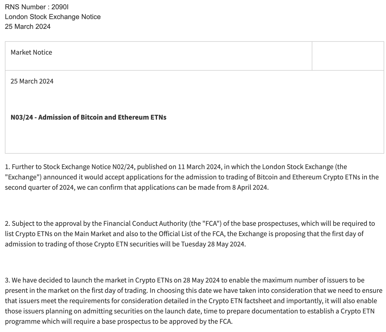 London Stock Exchange announcement 