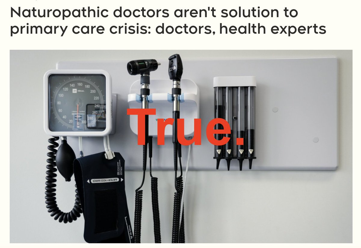 Naturopathic 'doctors' aren't solution to primary care crisis: ctvnews.ca/health/naturop… by @nicireland_news Let's be clear: naturopathy is built on magical thinking (vitalism). They are NOT science-based & core practices (homeopathy, IV therapy, detoxes) total BS. We can't fix