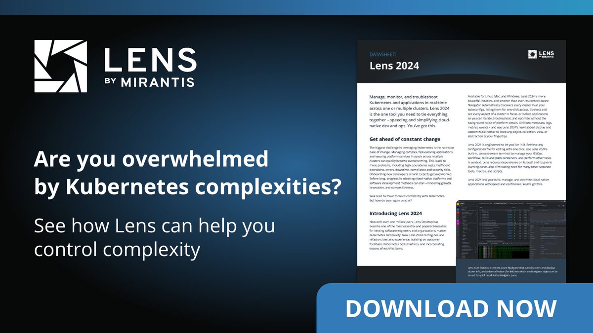 Shaped by user feedback, Lens 2024 is designed to enhance your Kubernetes experience. For detailed insights, read our Datasheet: bit.ly/3PAPKOy @k8slens