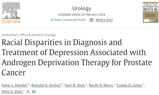 ADT induced depression needs proper treatment, especially in racial groups with lesser access to primary care. Thank you to @rishi_simhal @YashBShah @KerithWang @clallas @MihirShahMD ! authors.elsevier.com/c/1ioJZKZx3fy2l