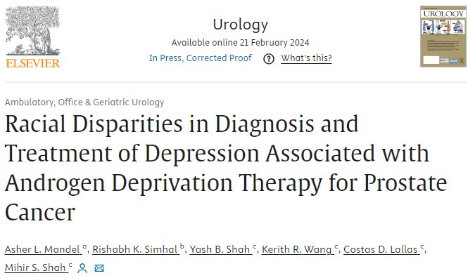 Asher Mandel (@ashermandel27) on Twitter photo ADT induced depression needs proper treatment, especially in racial groups with lesser access to primary care. Thank you to <a href="/rishi_simhal/">Rishi Simhal</a> <a href="/YashBShah/">Yash Shah, MD</a> <a href="/KerithWang/">Kerith Wang</a> <a href="/clallas/">Costas Lallas</a> <a href="/MihirShahMD/">Mihir S. Shah, MD</a> !
authors.elsevier.com/c/1ioJZKZx3fy2l ADT induced depression needs proper treatment, especially in racial groups with lesser access to primary care. Thank you to <a href="/rishi_simhal/">Rishi Simhal</a> <a href="/YashBShah/">Yash Shah, MD</a> <a href="/KerithWang/">Kerith Wang</a> <a href="/clallas/">Costas Lallas</a> <a href="/MihirShahMD/">Mihir S. Shah, MD</a> !
authors.elsevier.com/c/1ioJZKZx3fy2l