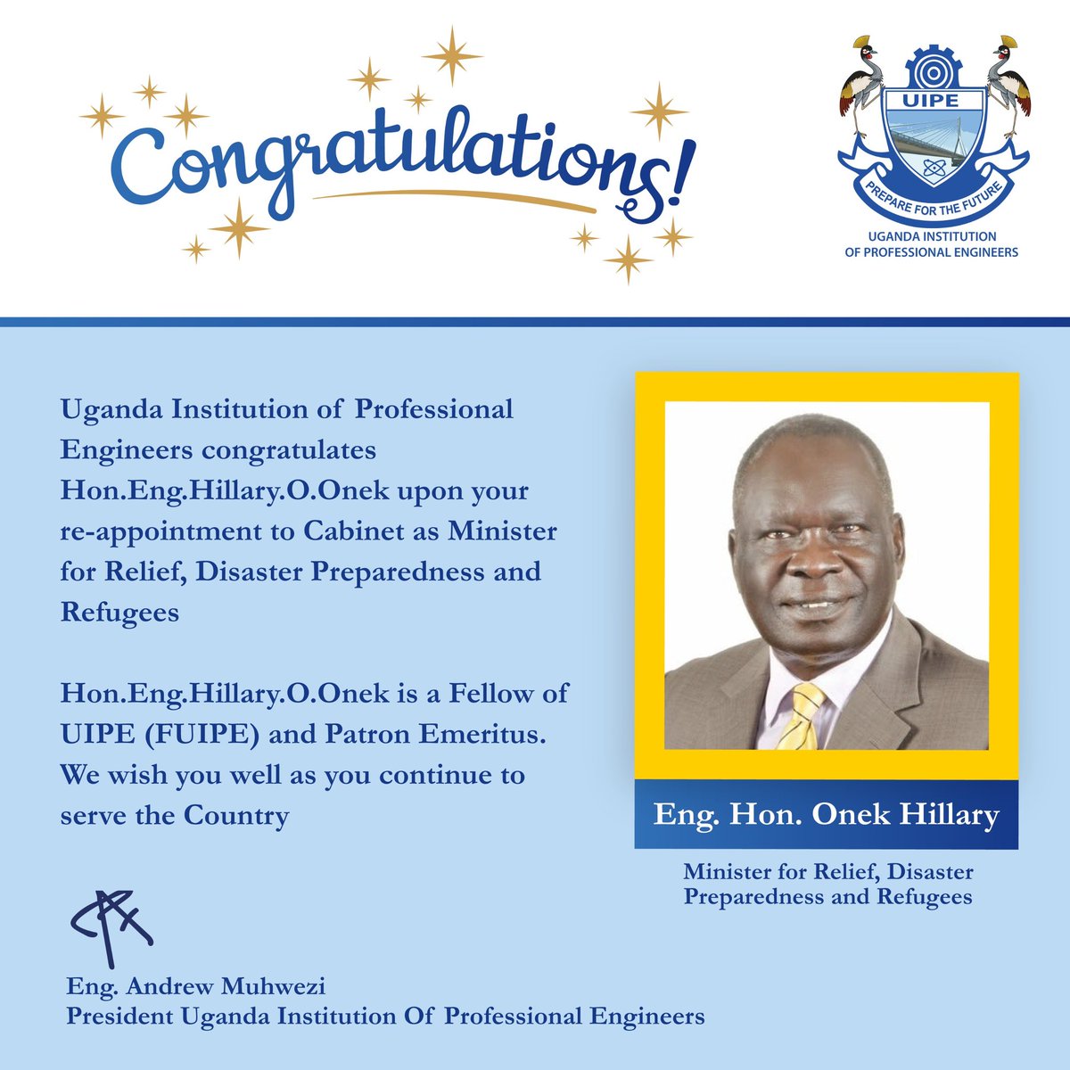 Congratulations are in order  <a href="/eng_onek/">Eng. Hilary Onek</a> 

#UIPEUpdates