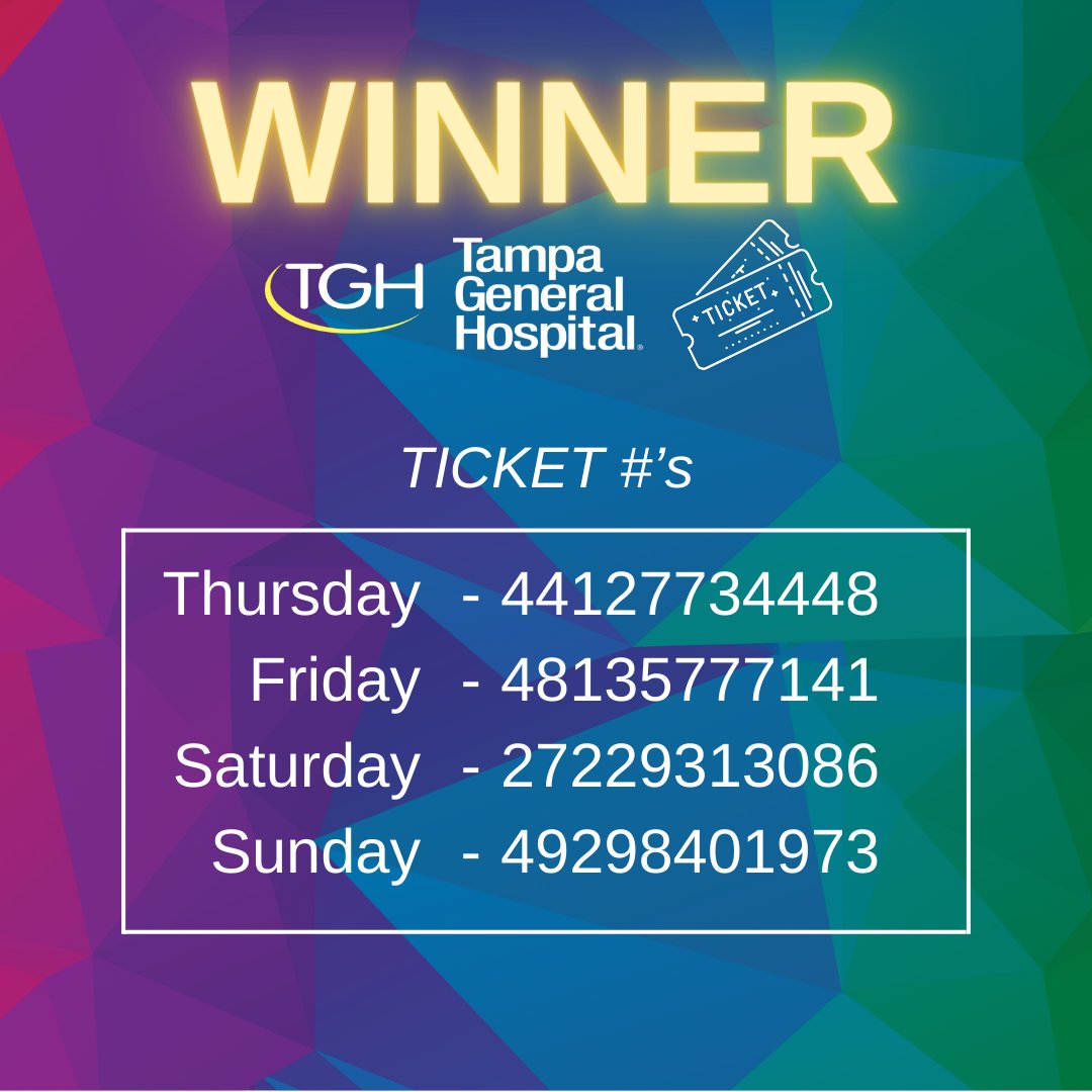 Check your @TGHCares 50/50 raffle tickets!​ Winners for Split-the-Pot and individual day prizes have been selected!