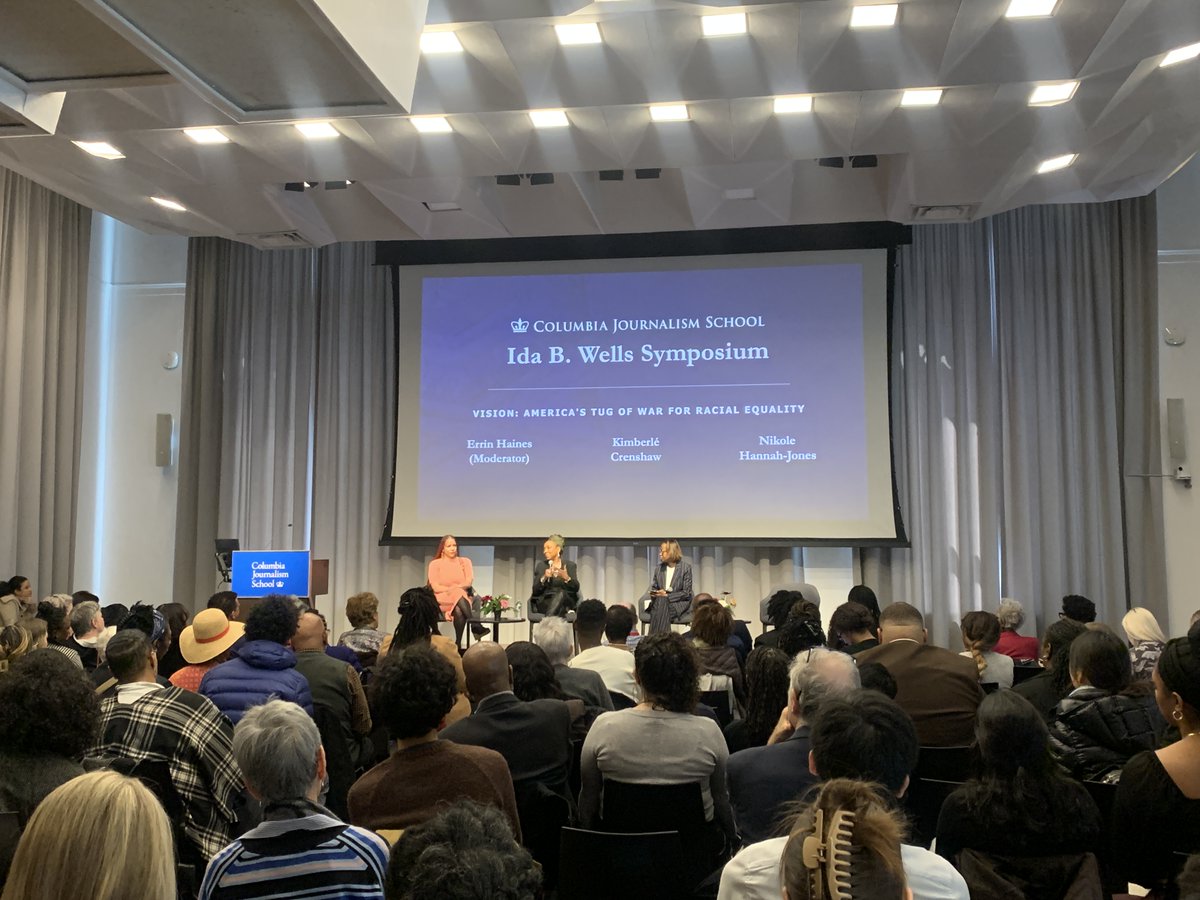 The Ida B. Wells Symposium has officially begun! The day is kicking off with her “Vision:” Moderator @errinhaines reminds a full house of Wells’s words: “Eternal vigilance is the price of liberty.” Feat. Kimberlé Crenshaw (@sandylocks) and Nikole Hannah-Jones (@nhannahjones).