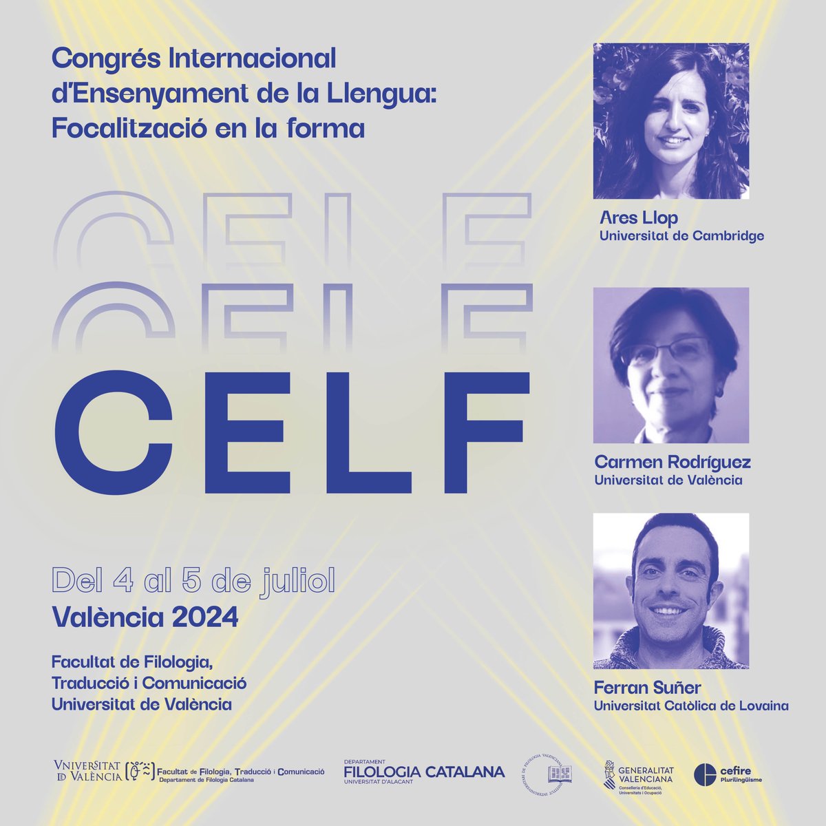 #CELF 🔜Extended deadline: April 3

Applied Construction Grammar, Cognitive Grammar, Teaching Grammar, Focus on form...

🧑‍💼 <a href="/aresllop/">Ares Llop Naya</a>, Carmen Rodríguez and <a href="/ferry_suner/">Ferran Suñer</a> 

Call for papers: easyabs.linguistlist.org/conference/CEL…
Website:
uv.es/celf