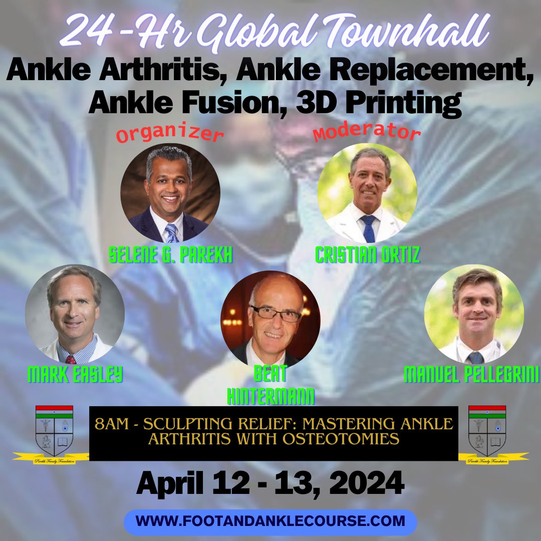 Join the Global Town Hall on Ankle Care (Apr 12-13, '24)! Explore osteotomies in #AnkleArthritis with experts Cristian Ortiz, Mark Easley, Beat Hintermann & Manuel Pellegrini. Elevate your orthopedic skills! Register:

zurl.co/k13i

#OrthoInnovation