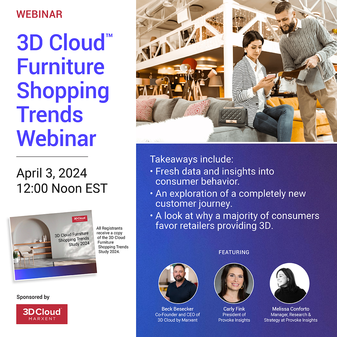 Mark your calendars for the 3D Cloud Furniture Shopping Trends webinar on April 3rd at 12:00 p.m. EST. Discover how 3D technology is revolutionizing furniture shopping. Sign up at the link below. ⬇️ bit.ly/3x5lvJ5