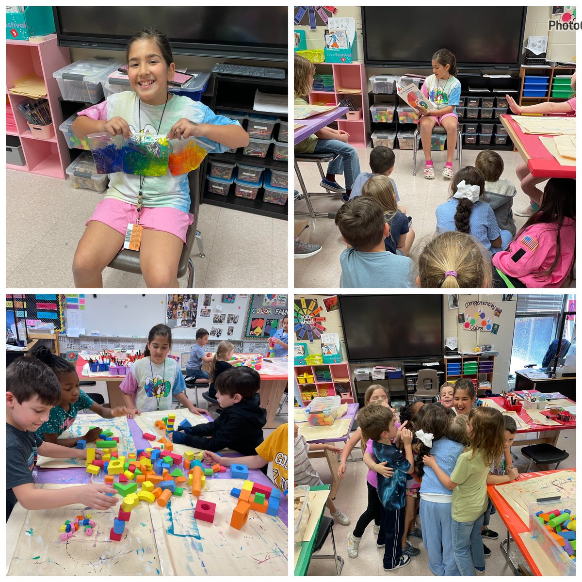 Kami’s turn to be art teacher for the day! Pre-K loved having her read and watch them build!!  Look at that hug! <a href="/HumbleISD_HHE/">Hidden Hollow Elementary</a> <a href="/hheptakingwood/">Hidden Hollow PTA</a> <a href="/VisualArtHumble/">Humble ISD Visual Arts</a> <a href="/HumbleISD_Arts/">Humble ISD Fine Arts</a> #HumbleISDArtists