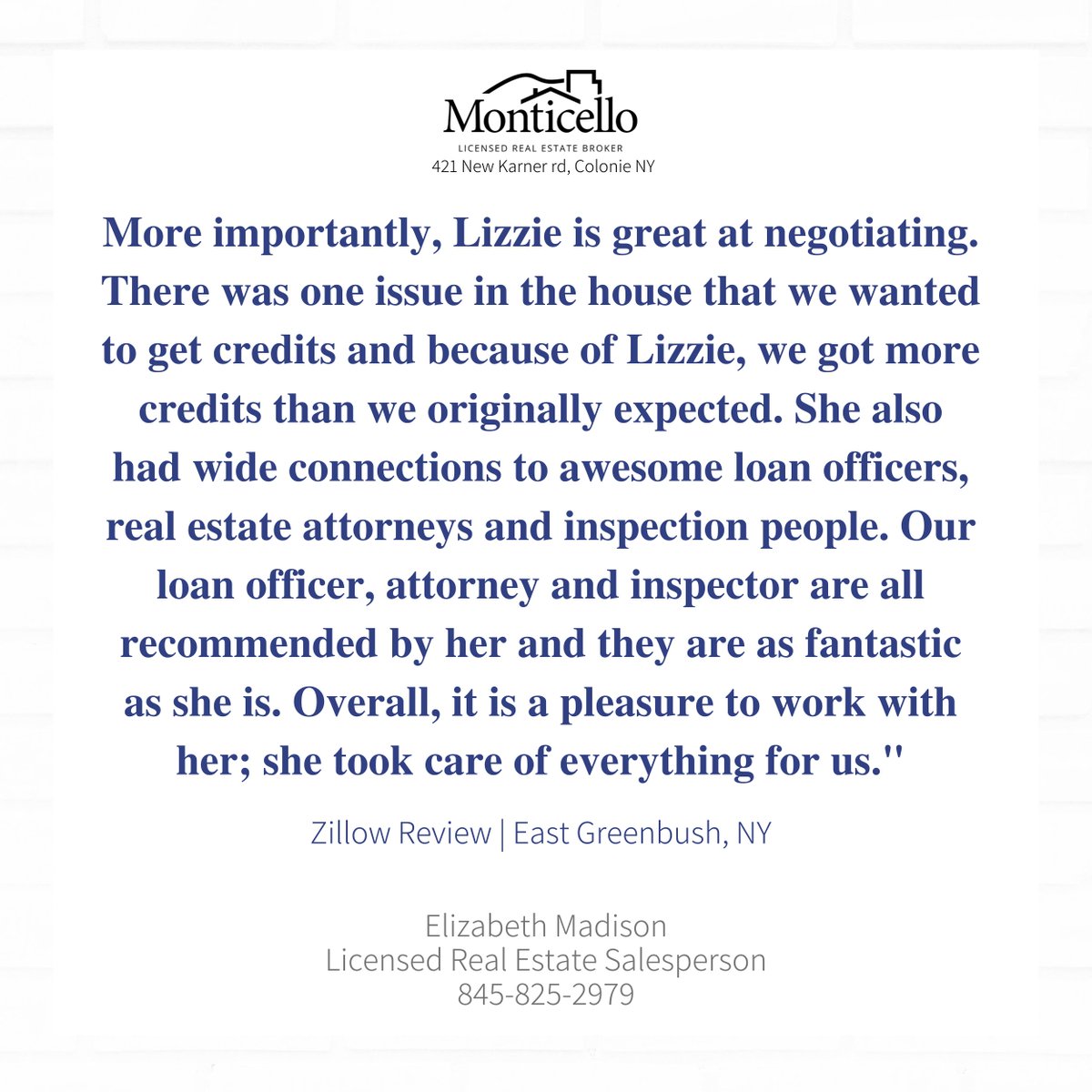 RealEstateNYS's tweet photo. Shoutout to Elizabeth Landrum for her outstanding work as a realtor! ❤️

Thank you for your hard work and dedication! Your amazing commitment and genuine people skills truly stand out.

Work with Lizzie! | Elizabeth@MonticelloNYS.com

#FiveStarReview #AgentReview https://t.co/H6kYTzjTym