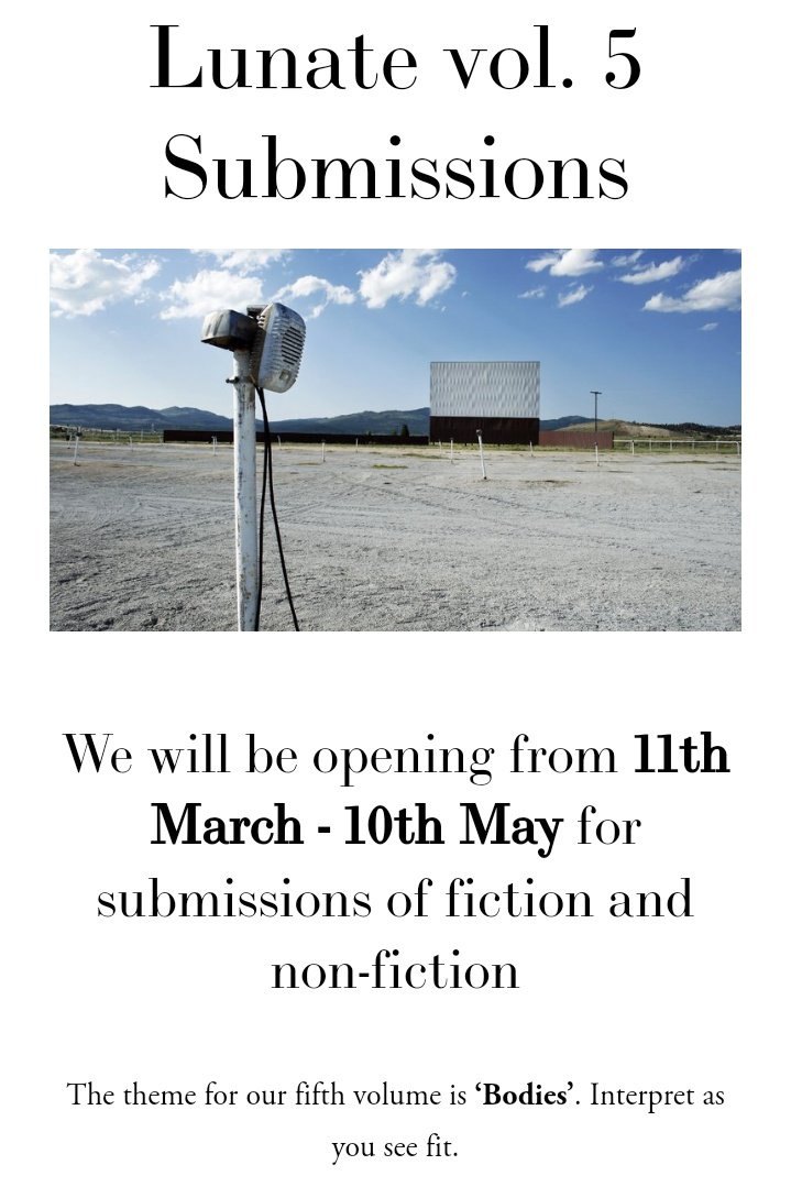 As well as a whole host of new and emerging writers, we've been thrilled to publish the likes of @benpester @jennashworth @LindaMannheim @alimooreauthor @rosieauthor @AdamJFarrer in print recently. Join us and them as we prepare our first themed edition. Lunate.co.uk/submissions