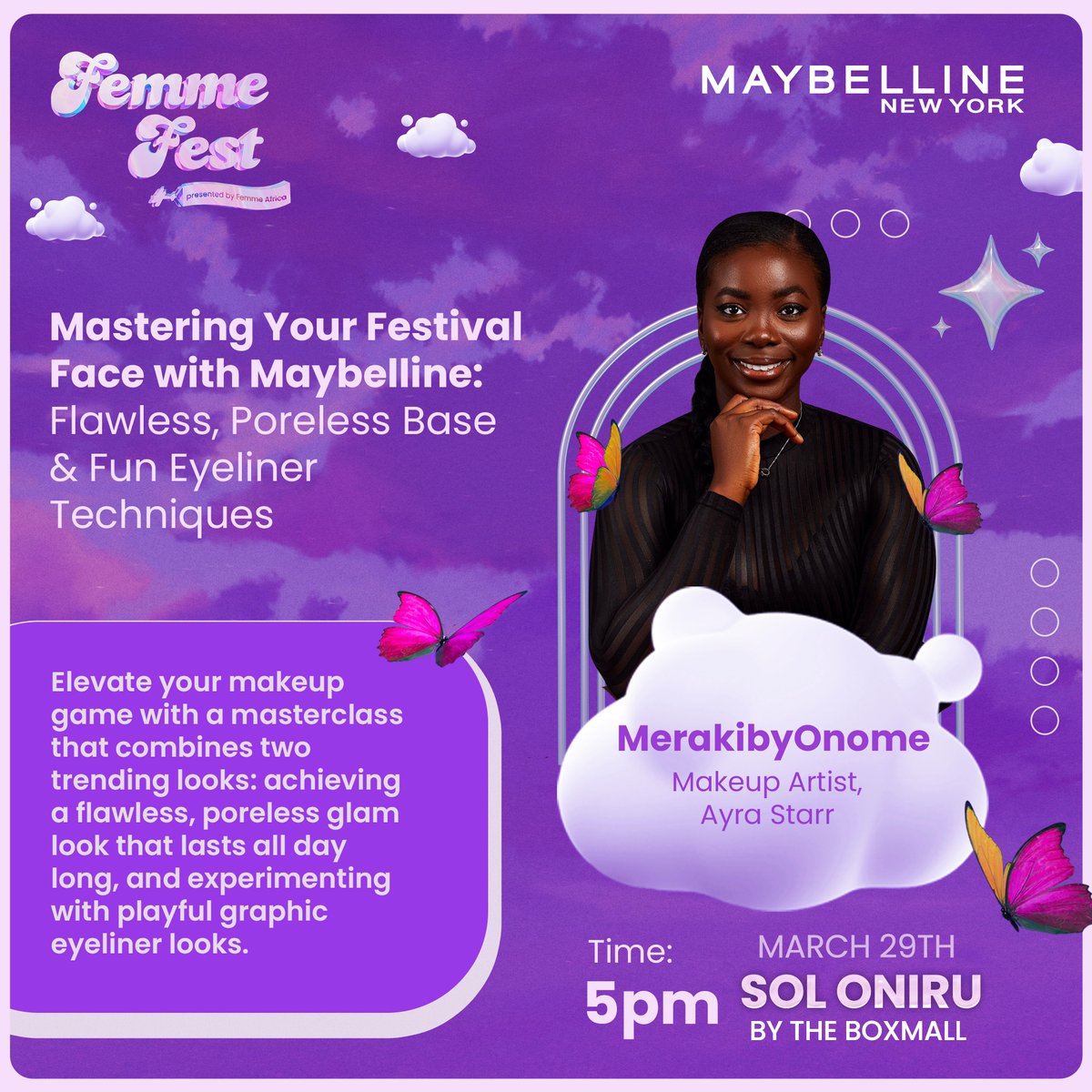 Master your festival face with <a href="/maybelline/">Maybelline New York</a> this Friday at Femme Fest '24!! 💥 

Register for a free makeup masterclass led by <a href="/merakibyonome/">Onome</a> and learn how to achieve a flawless, poreless glam that lasts all day long. 

#MNYxFemmeFest24 #MAKEUPYOURMIX

docs.google.com/forms/d/e/1FAI…