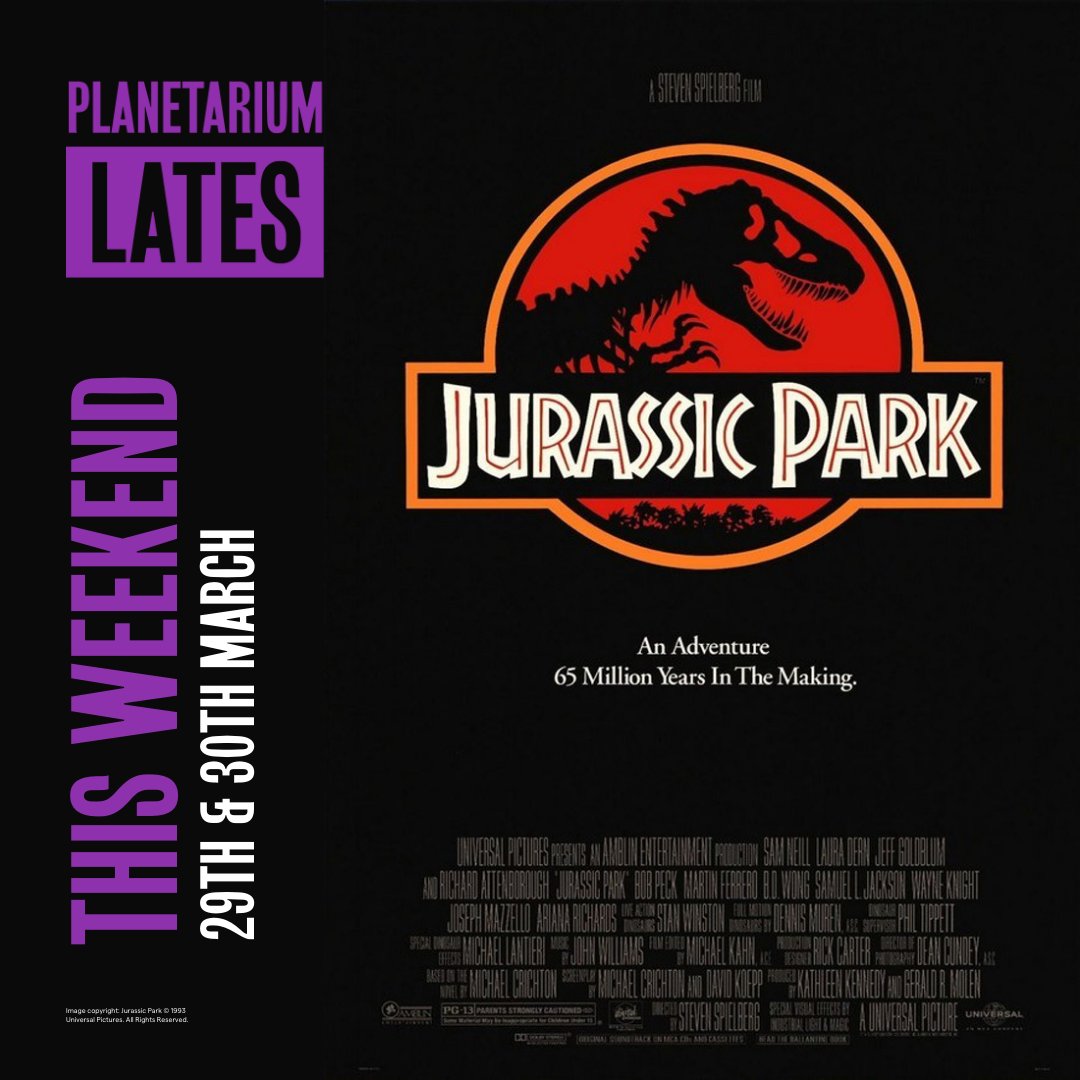 Last chance to book! Experience 'Jurassic Park' in our Planetarium this weekend with stunning surround-sound. Don't miss your chance for a rawr-some evening 🦕 🍸Themed cocktails at our bar. 🍿 Complimentary popcorn box with your ticket. Book now: dynamicearth.org.uk/planetarium-la…
