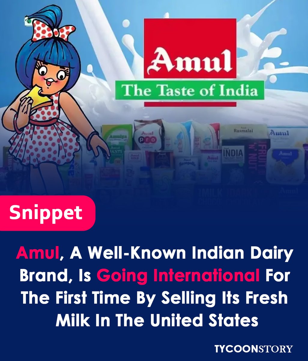 'Taste of India' Amul sets its sights on America.
#AmulGoesGlobal #AmulUSAFreshMilk #IndianDairy #TasteofIndiaGoesGlobal #MichiganMilkProducers #PMModi #GoldenJubilee #AmulBiggestDairy #OperationFlood #LargestMilkProducerIndia @Amul_Coop