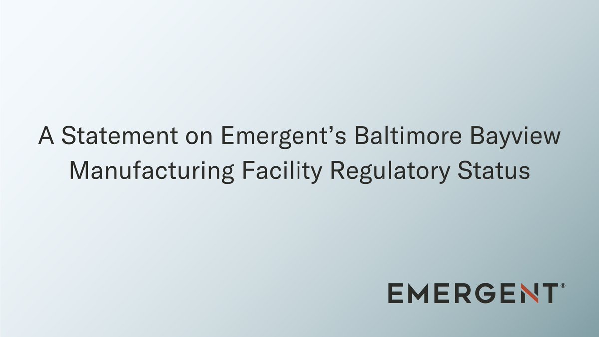 Today Emergent announced that the FDA has listed “No Action Indicated” or NAI status classification for the company’s Baltimore Bayview manufacturing facility. Read more: wego.emergentbiosolutions.com/4cxVUsC