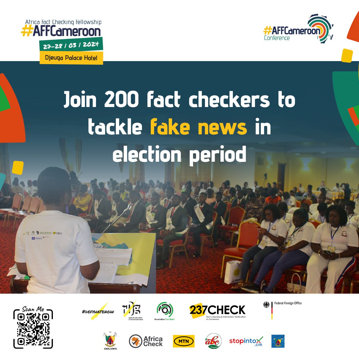 Our partner #Defyatenow is organizing a conference on disinformation and elections in Cameroon on March 27 & 28, 2024 in Yaounde. Register👇🏾 defyhatenow.org/2023/10/11/all… #ActionContreIntox #AFFCameroon #FactsMatter #Factchecking #ThinkB4UClick #defyhatenow