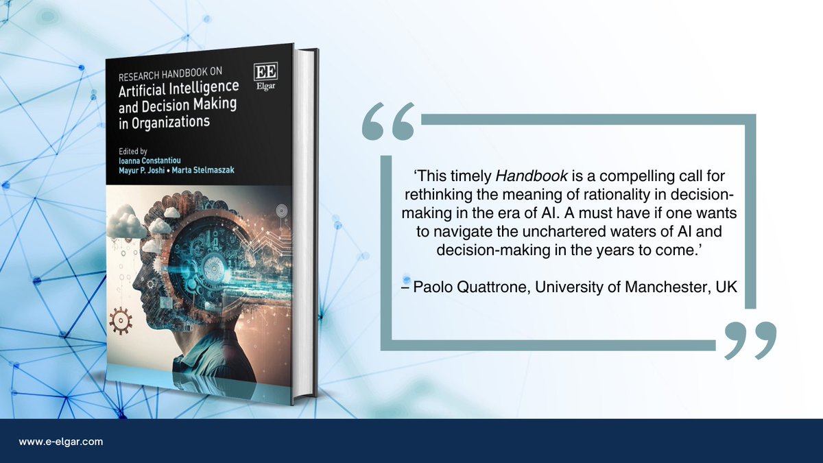 Elgar Business (@elgar_business) on Twitter photo 🆕 title: Research Handbook on Artificial Intelligence and Decision Making in Organizations by Ioanna Constantiou, <a href="/mayur_p_joshi/">Mayur Joshi</a> and @martastrosa
➡️FREE chapter available at doi.org/10.4337/978180…
More info e-elgar.com/shop/isbn/9781…
#AI #ArtificialIntelligence #Business 🆕 title: Research Handbook on Artificial Intelligence and Decision Making in Organizations by Ioanna Constantiou, <a href="/mayur_p_joshi/">Mayur Joshi</a> and @martastrosa
➡️FREE chapter available at doi.org/10.4337/978180…
More info e-elgar.com/shop/isbn/9781…
#AI #ArtificialIntelligence #Business