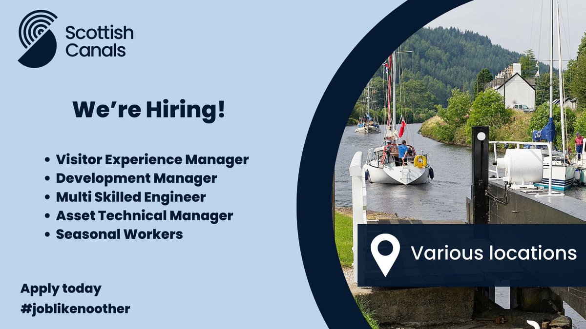 scottishcanals's tweet photo. We're #hiring! 👋

Ready to join an organisation #likenoother? We are recruiting for lots of diverse roles across our canal network. 

More info: https://t.co/apaeZp7rdm https://t.co/LmIFxedjn8