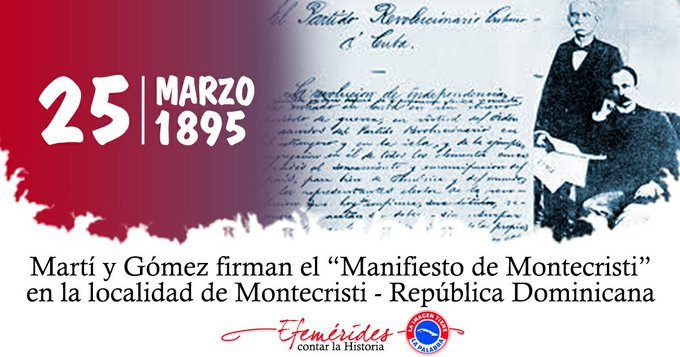 Evocamos a Martí y Gómez, quienes un día como hoy, al firmar juntos el Manifiesto de Montecristi, dejaron una lección imperecedera: el valor de luchar #UnidosXCuba.