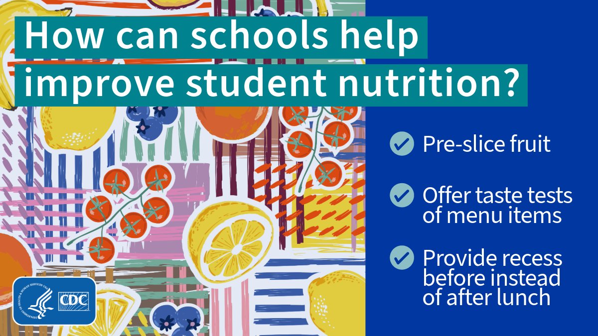 CDC_DASH's tweet photo. Schools can implement a variety of simple strategies to promote healthy eating among K-12 students. ⬇️ #NationalNutritionMonth https://t.co/DfpyStzVtp