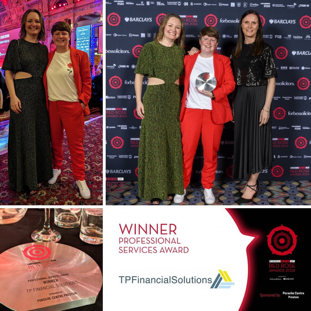 'TP Financial Solutions victorious at Red Rose Awards 2024'! The judges said, 'We were captivated by the whole TP Financial Solutions journey from kitchen table start-up to the present day. Passionate and authentic...this was a unanimous decision.' @LBVmagazine @redroseawards