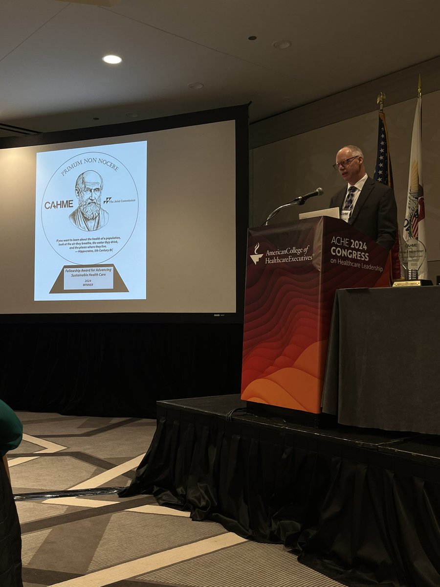 Thank you Mark Crafton, Executive Director, Strategic Alliances, @TJCommission for presenting the CAHME/The Joint Commission Fellowship Award for Advancing Sustainable Healthcare Award. #CAHMERippleMakers