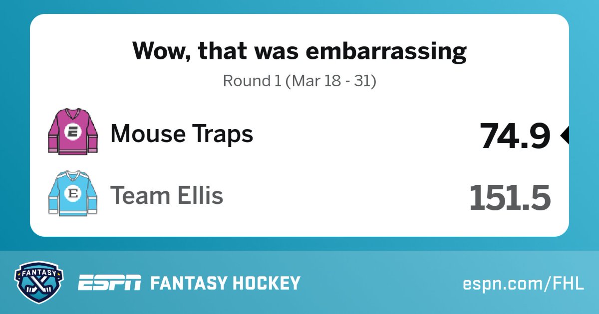 ericcellis's tweet image. Gotta keep my foot on the gas and blow the doors off of the ol' mouse traps, looking good so far #fantasyplayoffs 

Check out my results from my ESPN fantasy league!
via @ESPN Fantasy App
es.pn/fantasyapp