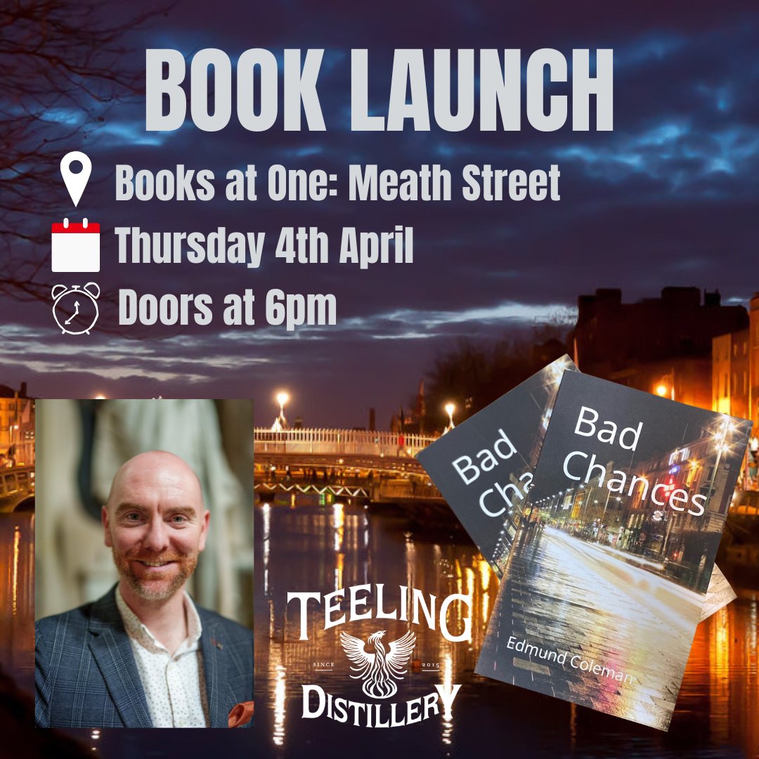Another month, another book launch! We are excited to host the official launch of 'Bad Chances,' the gripping debut novel by Dublin-based author, Ed Coleman. Immerse yourself in a home grown detective murder mystery. Welcome Cocktails Sponsored by Teeling Whiskey Distillery!