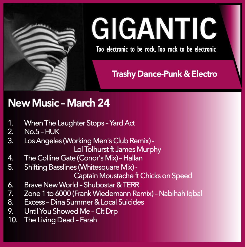 The music never stops. Here's what's floating my boat in March24 bit.ly/3IRS8fO Nice of @YardActBand to get onboard the dancepunk revival alongside Gigantic faves Huk, @HallanBand, @work1ngmensclub reviving LCD, @CLTDRP3 + a bunch of euroelectro & @chicksonspeed