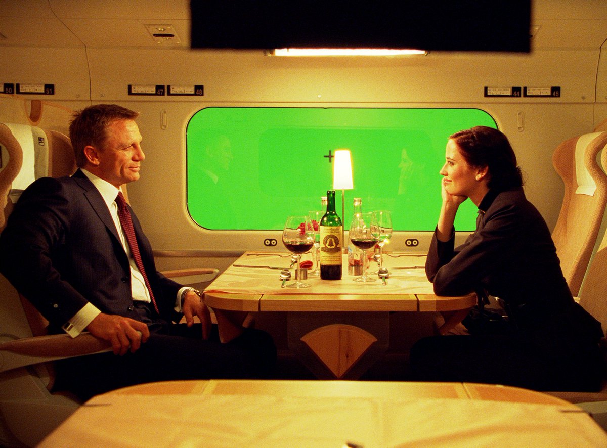 She’s the money. Every penny of it. Today in 2006, Daniel Craig (James Bond) and Eva Green (Vesper Lynd) filmed the CASINO ROYALE train scene at Barrandov Studios, Prague.