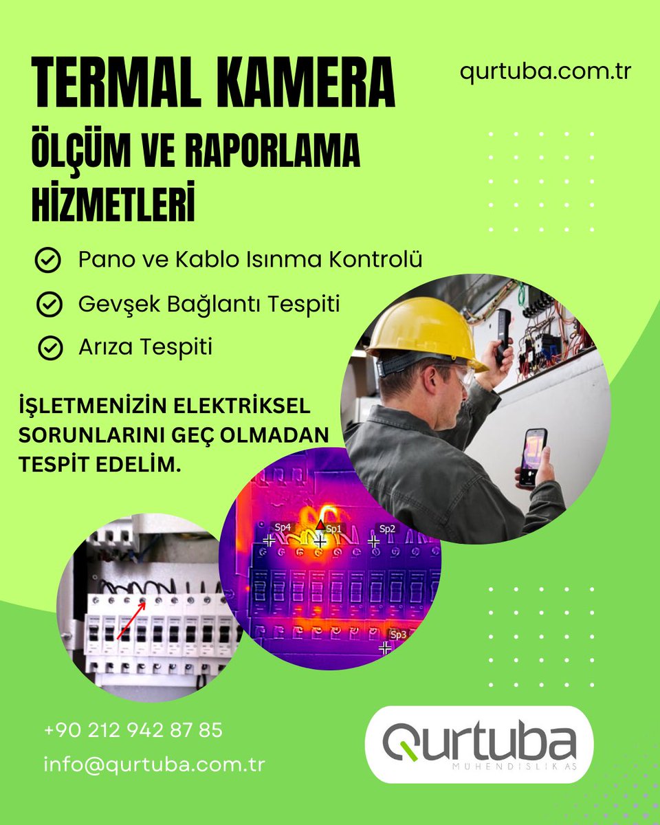 Kamu kuruluşları, ticari işletmeler ve rezidanslar gibi elektrik tüketiminin yüksek olduğu yapılarda termal kamera ile altyapının yılda 2 kez ölçülmesi, kablo ve panolarda aşırı akım, gevşeklik veya arızalar sebebiyle oluşması muhtemel yangınların önüne geçilmesini sağlayacaktır.