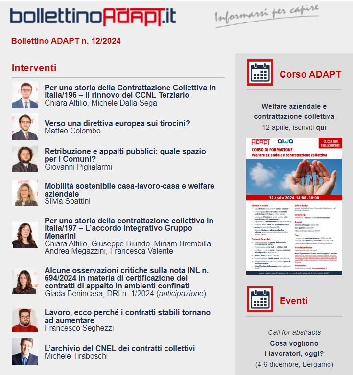 bollettinoADAPT's tweet photo. 🆕#BollettinoADAPT n. 12/2024
#CCNLterziario #tirocini #welfareaziendale #appalti #CNEL #intelligenzaartificiale #greeneconomy #ITSacademy #contrattazionecollettiva
➡️Leggi qui: https://t.co/7Zo5imi1wu
✍️Iscriviti alla newsletter: https://t.co/I42yVEPw6X https://t.co/3fIdoQJMx8
