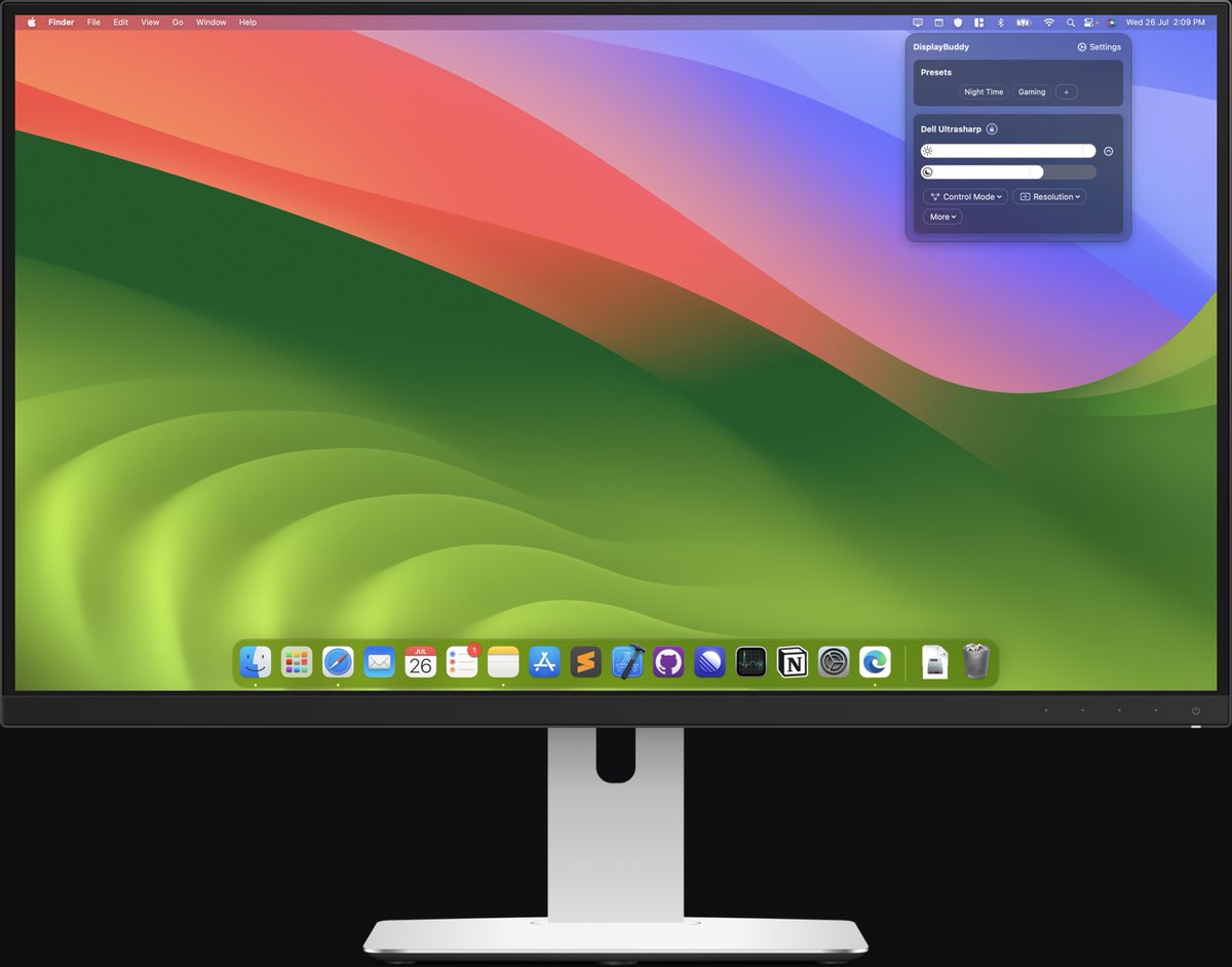 #iOSdev tool alert! 🚨

<a href="/DisplayBuddy/">DisplayBuddy</a> by <a href="/sids7/">Siddharth</a>

DisplayBuddy lets you control the real brightness of your monitors directly from your Mac or PC – no need to touch the clunky buttons on your monitor.