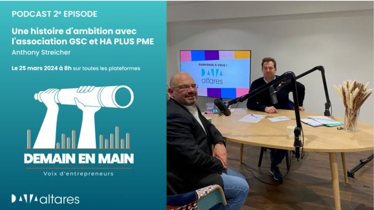 [Demain en main - 2ème épisode] 🎧

Une histoire d'ambition avec l'Association GSC et HA PLUS PME 🚀

À vos écouteurs, le deuxième épisode de notre podcast est dès à présent disponible sur toutes les plateformes ! ✨

🔗 audmns.com/GGOPVsP 
🔗 lnkd.in/esBziDyE