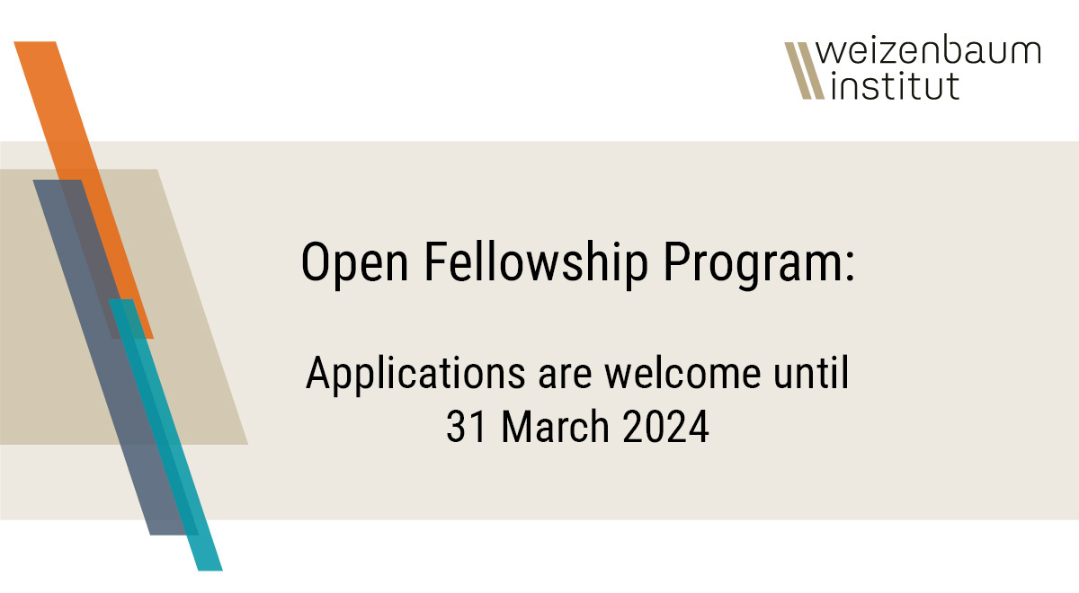 ‼️ We're looking for enthusiastic global researchers who are keen to collaborate, investigate, and dive into new ideas as Fellows at the Weizenbaum Institute in Berlin. Applications for our Open Fellowship Program are accepted until 31 March! Apply now: weizenbaum-institut.de/en/institute/w…
