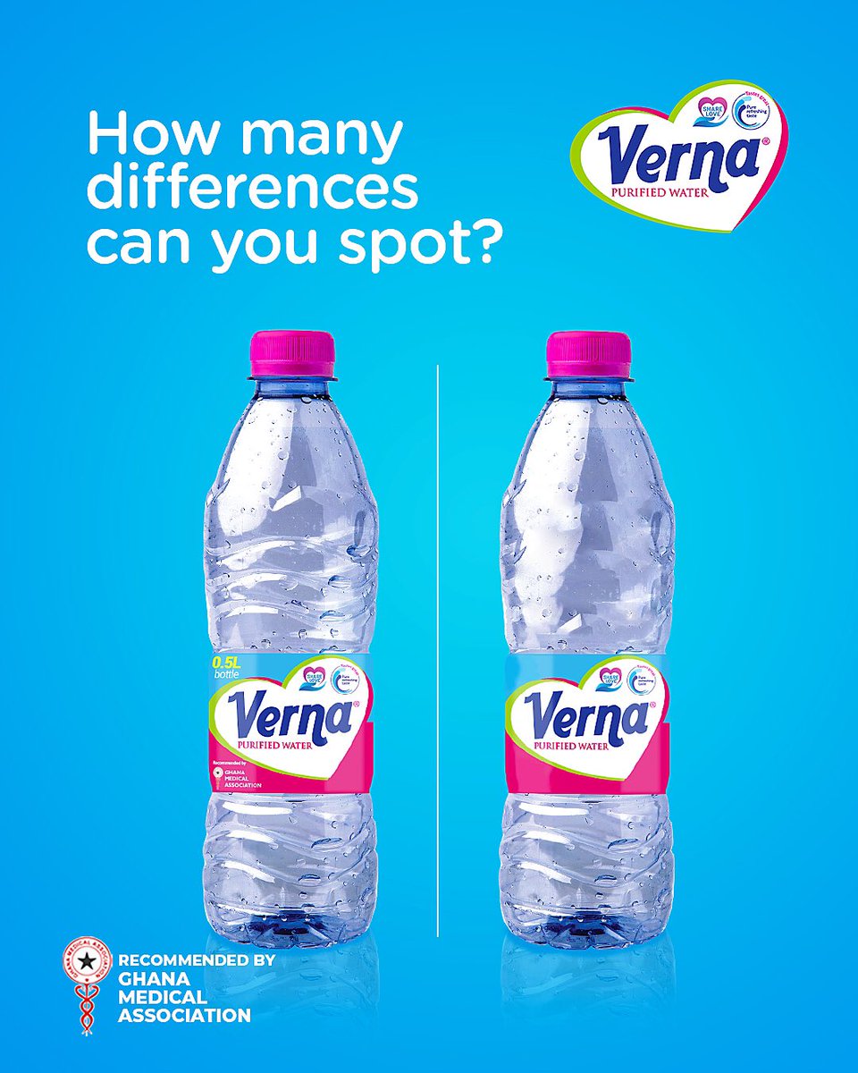 How many differences can you spot? #KeepHydratingWithVerna Verna Mineral Water Recommended by Ghana Medical Association #VernaPurifiedWater #Ramadan #VernaSharingLove #TwelliumGhana #StayHydrated #ShareLove #Ghana