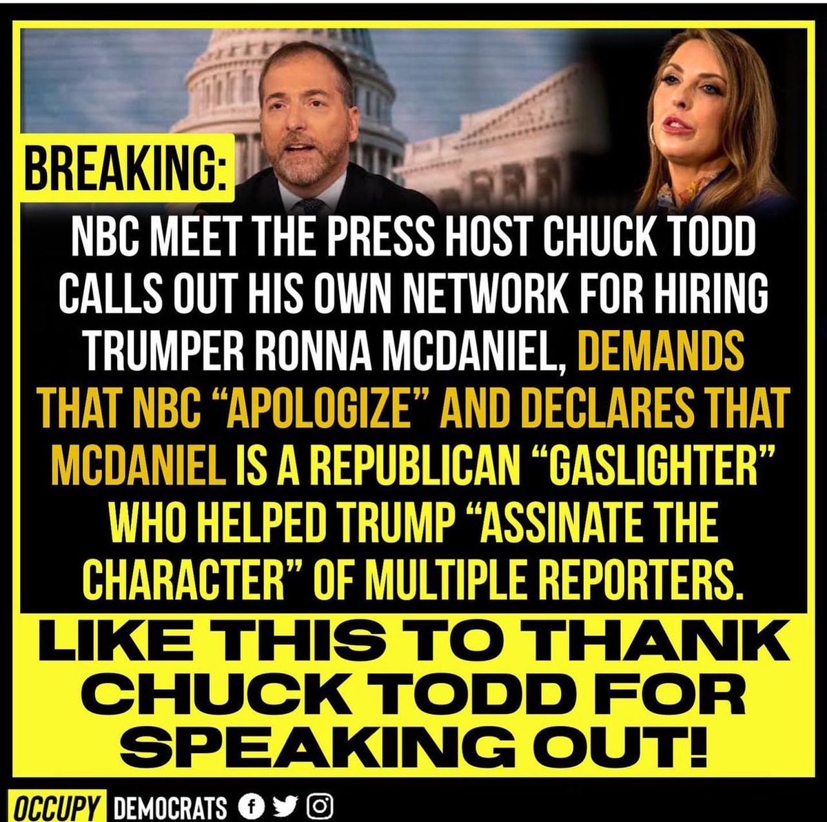 Thank you @chucktodd for speaking out on this disastrous hire!! WTF @NBCNews what were you thinking? Or not! #ChuckTodd #NBCNews
