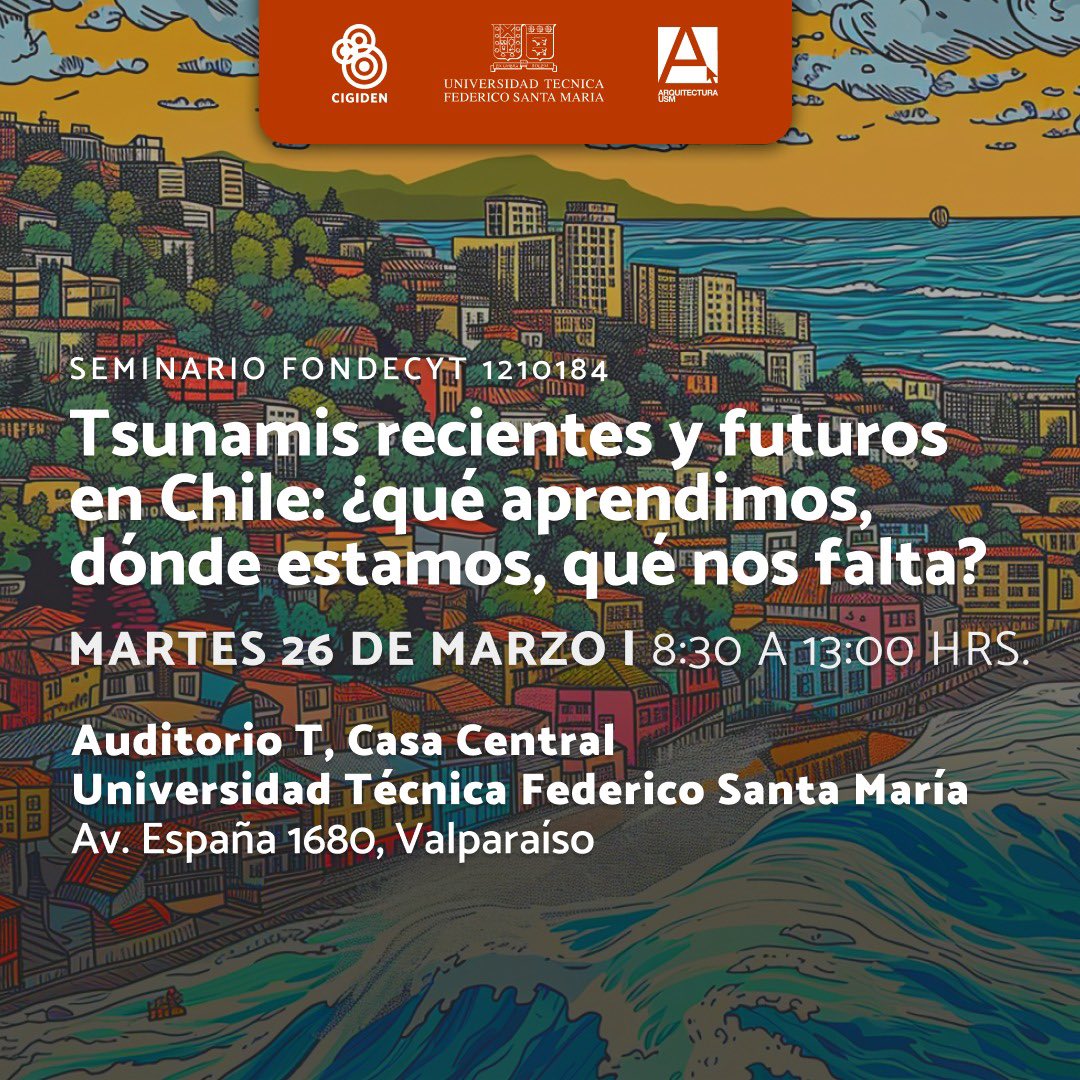 Te invitamos a participar del cierre del proyecto Fondecyt 1210184 “Marco integrador para la planificación de la evacuación vertical por tsunami” durante el seminario “Tsunamis recientes y futuros en Chile: ¿qué aprendimos, dónde estamos, qué nos falta?” bit.ly/tsunamisrecien…