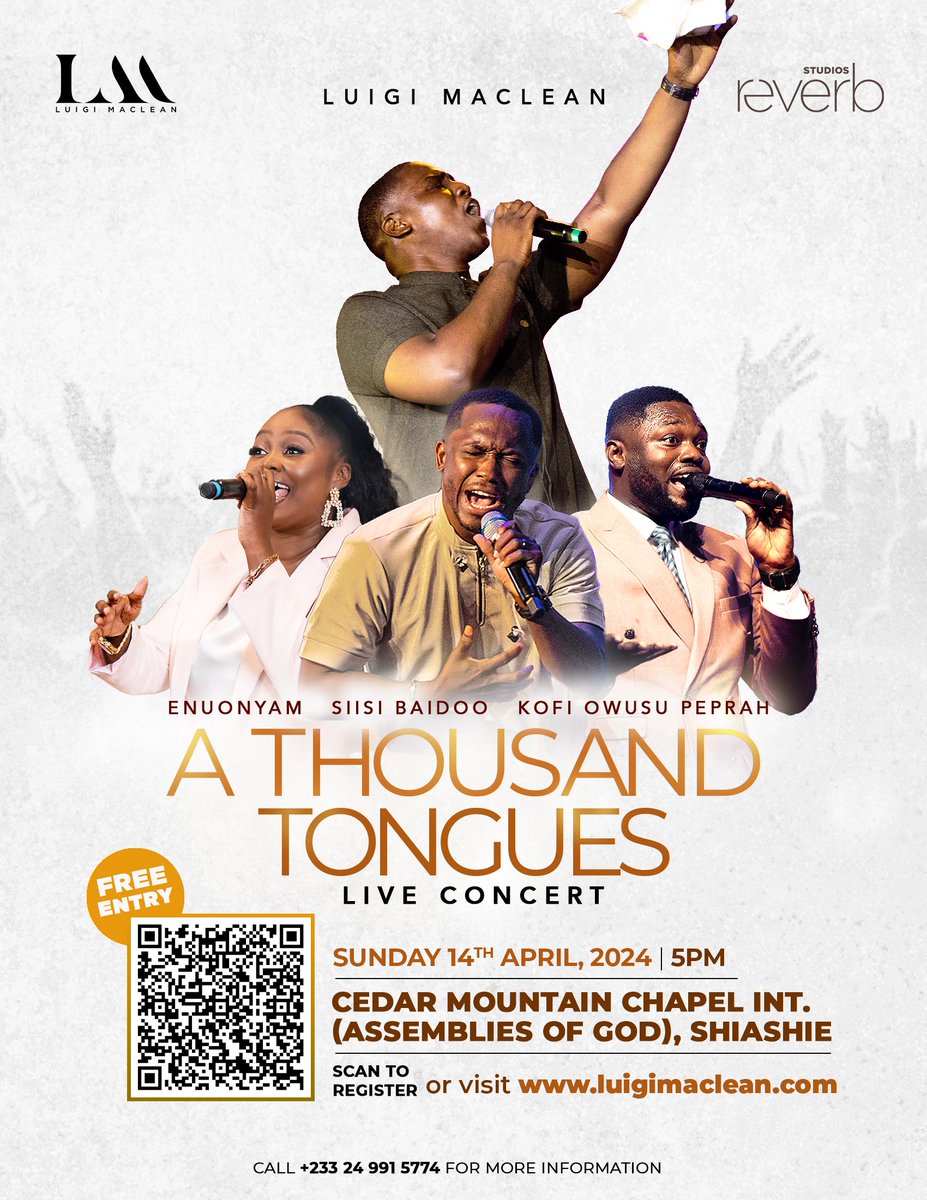 Thank you so much for your support over the years. Now, come, let's worship God together with @kofiowusupeprah @siisibaidoo and @enuonyam at 'A Thousand Tongues.' 
Its Free! Scan the barcode or click the link in my bio to register. 
#AThousandTongues