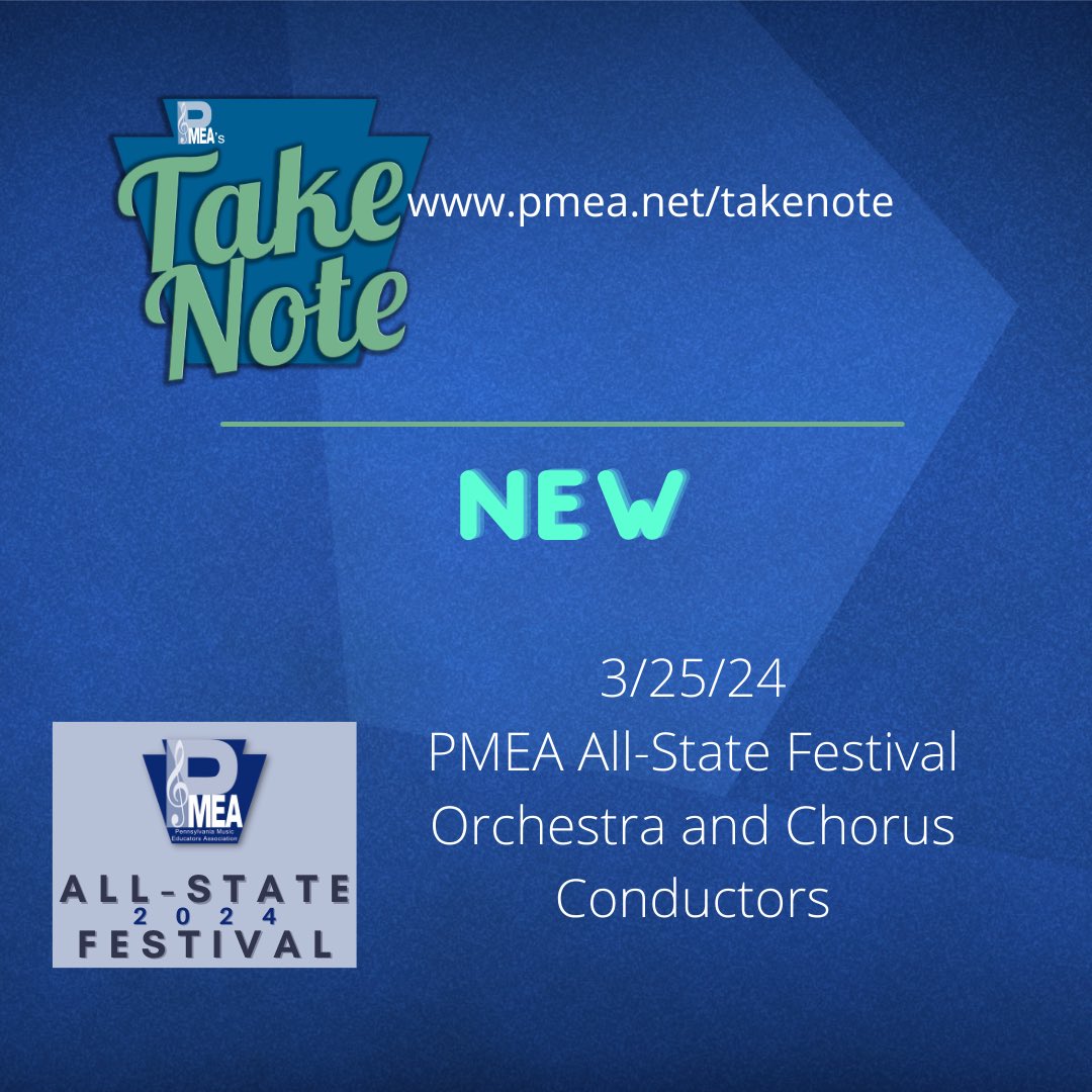 We just released a new Take Note podcast and we're concluding our series talking with the 2024 PMEA All-State Festival Conductors. You can find Take Note in all of the podcast apps and at ww.PMEA.net/takenote