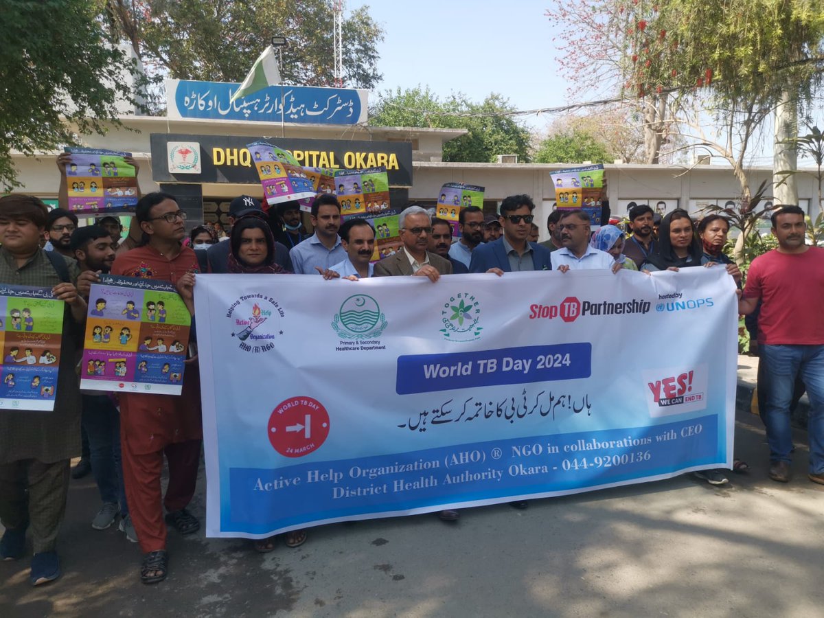 AHO! organized a Walk under CFCSR 12 with the support of Stop TB Partnership in DHQ Hosptial Okara to Celebrate World TB Day 2024 in collaborations with District Health Authority Okara in which Honorable Deputy Commissioner Okara Dr. Zeeshan Hanif sb, CE O Dr. Saif ullah Warraich