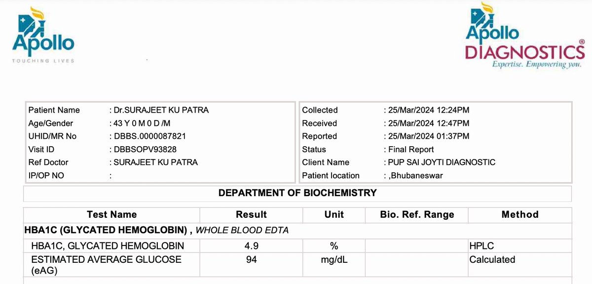 Know Your Value (KYV). Most Important Value of your Life (recent HbA1c). My HbA1c is 4.9 (25th March 2024). Everyone MUST know their recent HbA1c value.