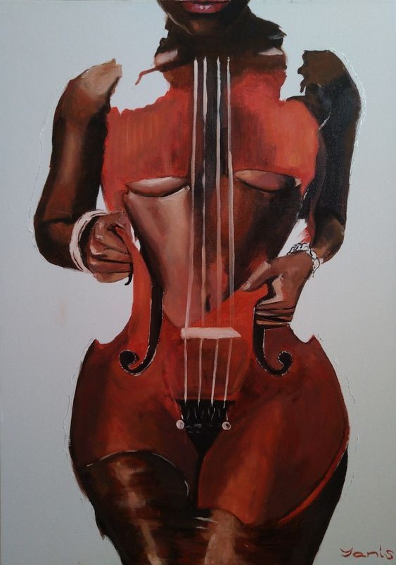 "Today's art spotlight is on 'MUSE' (2021) by Yanis Salimov 🎨✨. This striking painting blends the human form with the elegance of a violin The rich, warm hues and the bold composition leave us in absolute awe. 🎻❤️ #ArtOfTheDay #YanisSalimov #Masterpiece #ViolinArt