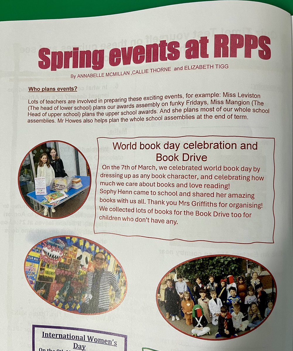 Beautiful write-up for @WorldBookDayUK with @sophyhenn at @RPPSlondon in the Spring edition of The Raven - created by pupils, with thanks to Miss Perez 🌳📚 🦅