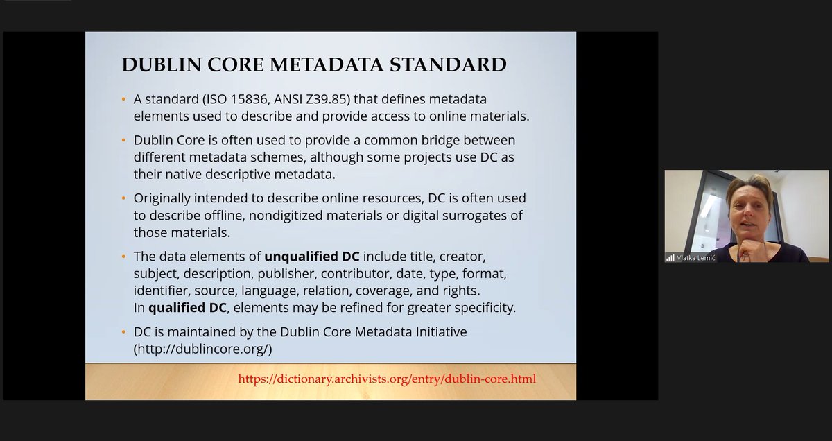 In the first part of the workshop, Dr Vlatka Lemić introduced us to the fundamentals of the Dublin Core standard for archival description. Stay tuned for the second part with concrete examples of applying this model in performing arts! #DublinCore #Archives #PerformingArts