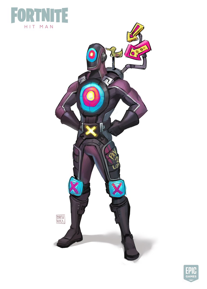 Here’s my concept art from when I designed Hit Man in Fortnite. I thought it would be funny to make a skin that intentionally stood out with blinking lights and targets #Fortnite #fortniteart #characterdesign #conceptart #videogame