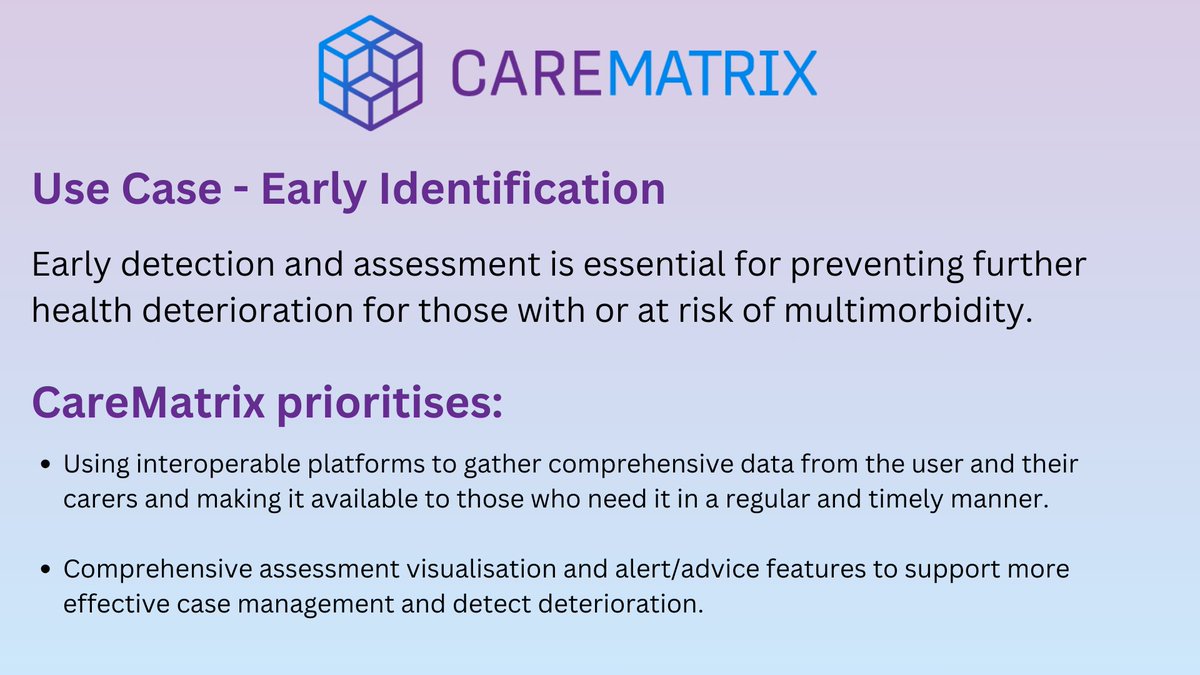 CareMatrix_PCP's tweet image. ⚠️CareMatrix has launched the Use Cases⚠️

Early detection &amp;amp; assessment is essential for preventing further health deterioration for those with or at risk of multimorbidity. See how CareMatrix is establishing new ways to help people with multimorbidity.

🔗carematrix.eu/use-cases/