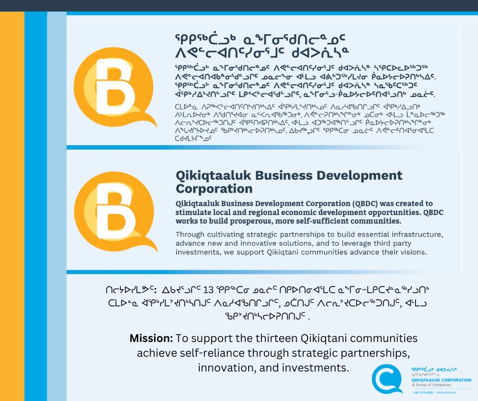 Learn more about our QC wholly-owned subsidiaries: Qikiqtaaluk Business Development Corp. Visit: qcorp.ca/qc-services/qi…